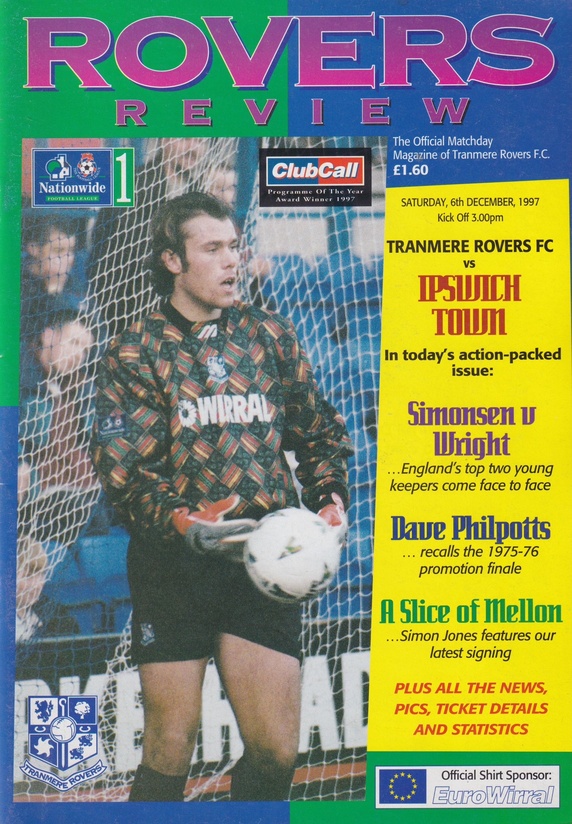 Tranmere Rovers v Ipswich Town match programme